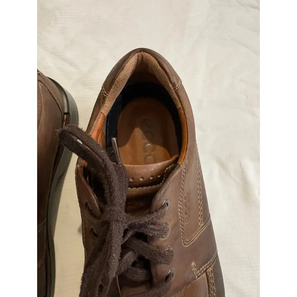 ECCO Fusion II Mens 11 EU 45 Brown Leather Tie Moc Shoe Casual Oxfords Lace up
